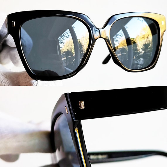 YVES SAINT LAURENT Vintage Sunglasses Ysl Square Black Gold