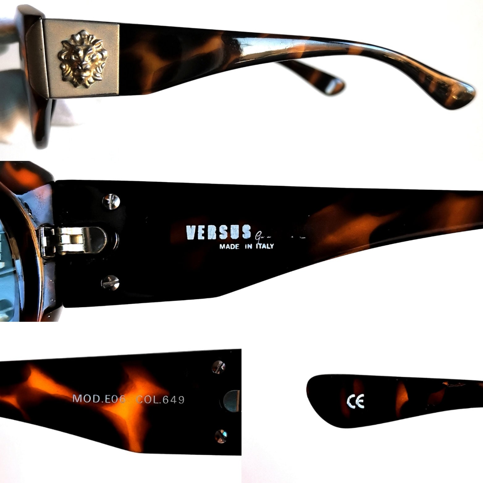 VERSACE Vintage Sunglasses Gold Brass Lion Head Tortoise