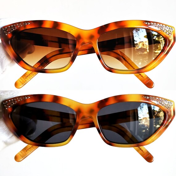 FENDI vintage sunglasses oval cateye gold stud white … - Gem display picture 1
