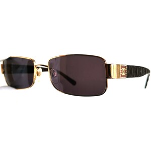 CHANEL vintage sunglasses rare gold rectangular square strass brown quilted Migos Rihanna Lady Gaga Kylie Jenner 2062-B frame New lens 90s