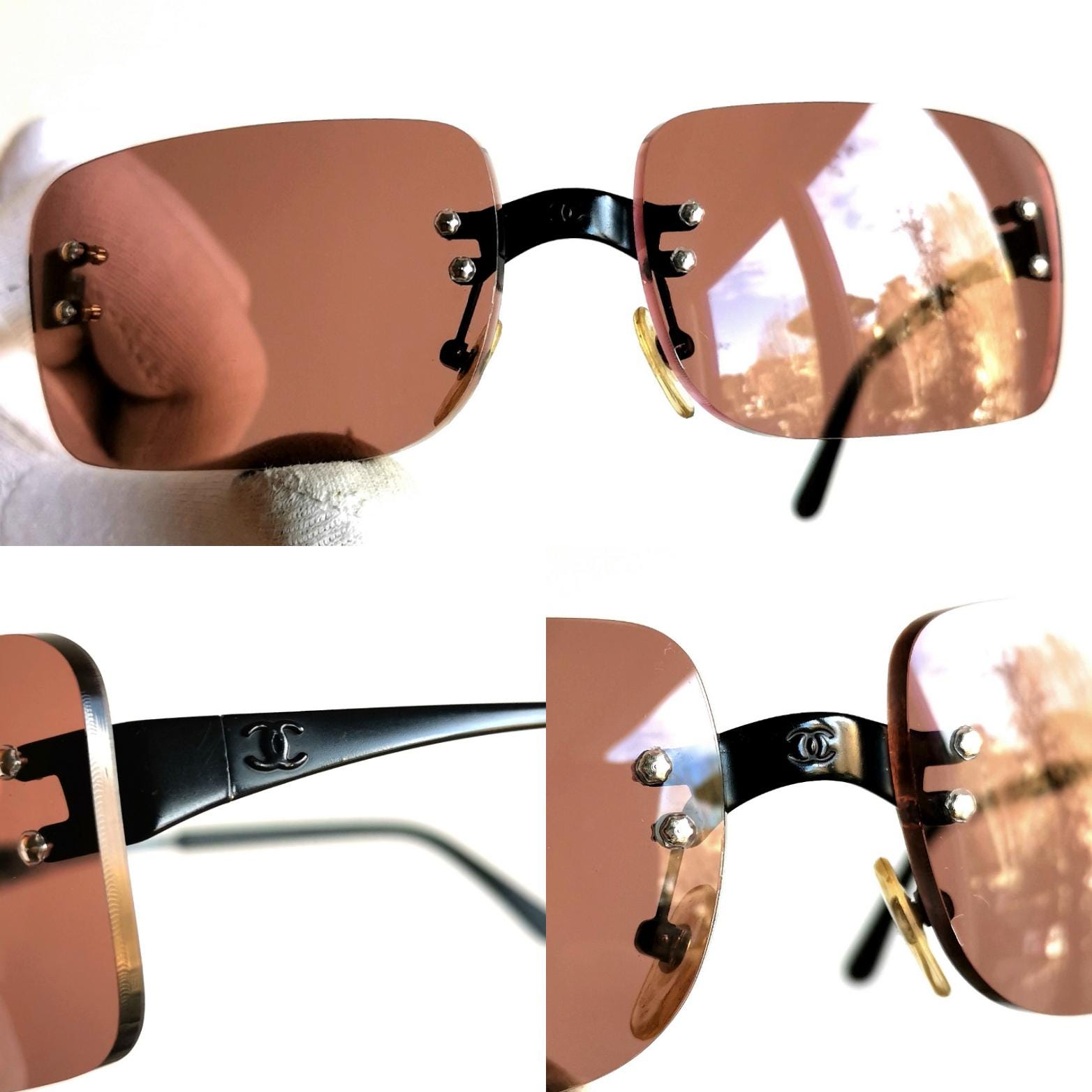 CHANEL Sunglasses Vintage Black Square Rectangular Wrap Frameless