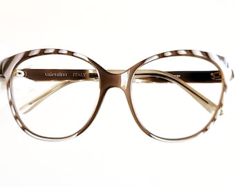 VALENTINO vintage eyewear rare eyeglasses white beige round oval cateye Sunglasses 001 gold frame diva stripe French style butterfly New NOS