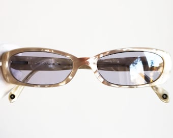 CHANEL sunglasses vintage white pink mother of pearl 3069-H cateye frame lilac lens 90s