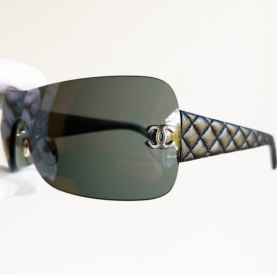 Chanel Black Leather Quilted CC Mirror 5202-Q Sunglasses