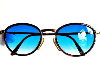 Okulary przeciwsłoneczne GUCCI vintage, okrągłe, w kolorze złotym, z brązową oprawką GG1329, nowe, niebieskie soczewki, lata 90.