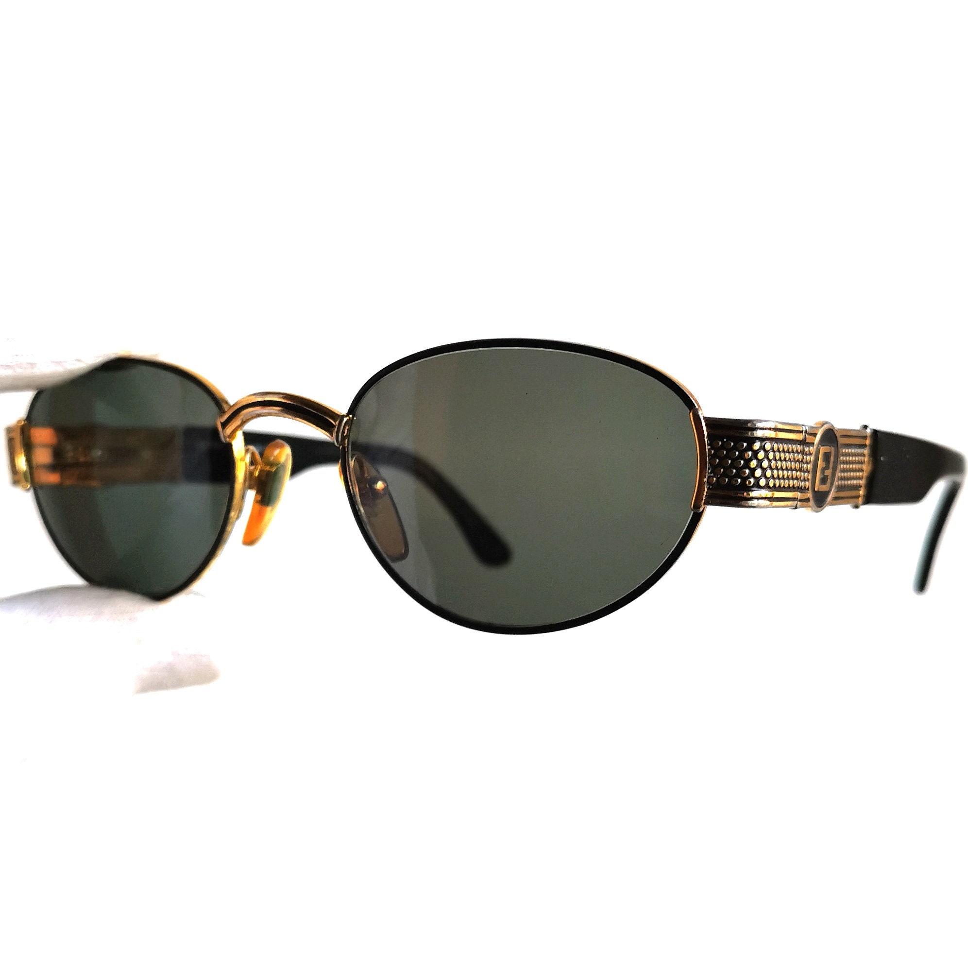 新着 FENDI Vintage Frame FS306 Black Gold Oval Rare Sunglasses 時計