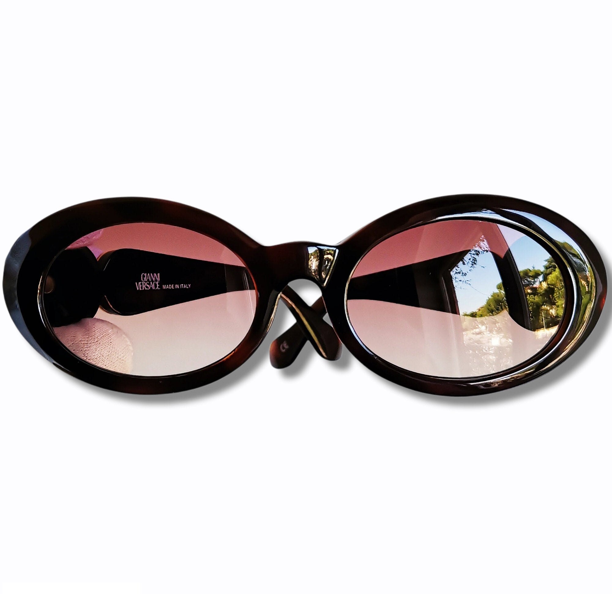 VERSACE VINTAGE NWOT Medusa Gianni Oval Tortoise Riveted Wrap Around Sunglasses Vintage Gianni Versace Matte Black Medusa Oval Sunglasses  main image 4