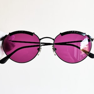 Lunettes de soleil vintage BYBLOS rares ovales noirs Oliver steampunk goth cadre étrange Tupac Migos Bad Bunny Rihanna nouveaux verres violets des années 90