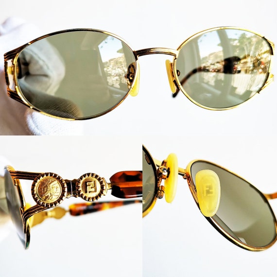 FENDI Vintage Sunglasses Oval Gold Tortoise Brown FS261
