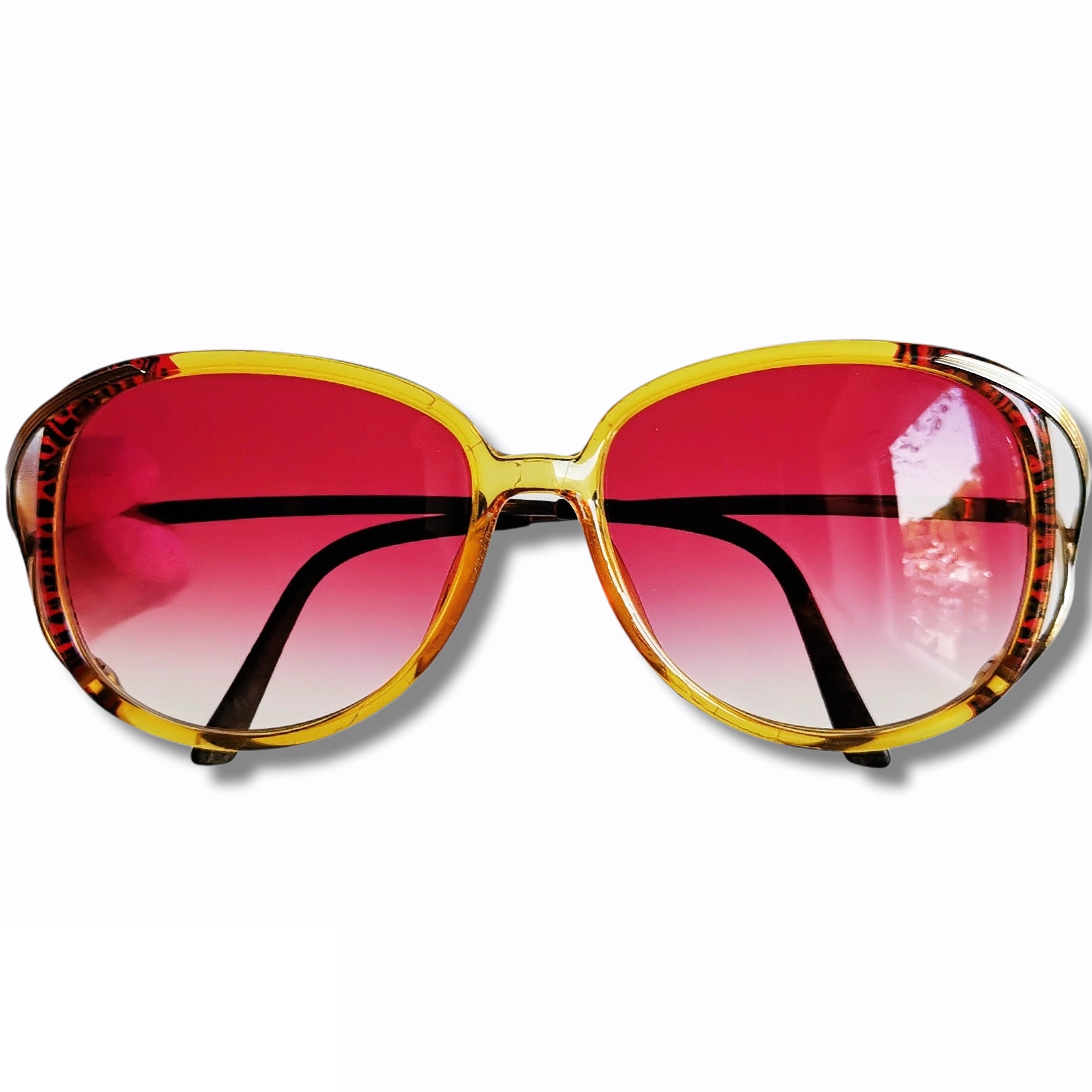 DIOR Vintage Sunglasses Square Yellow Orange Red Gold Temple  display picture 3