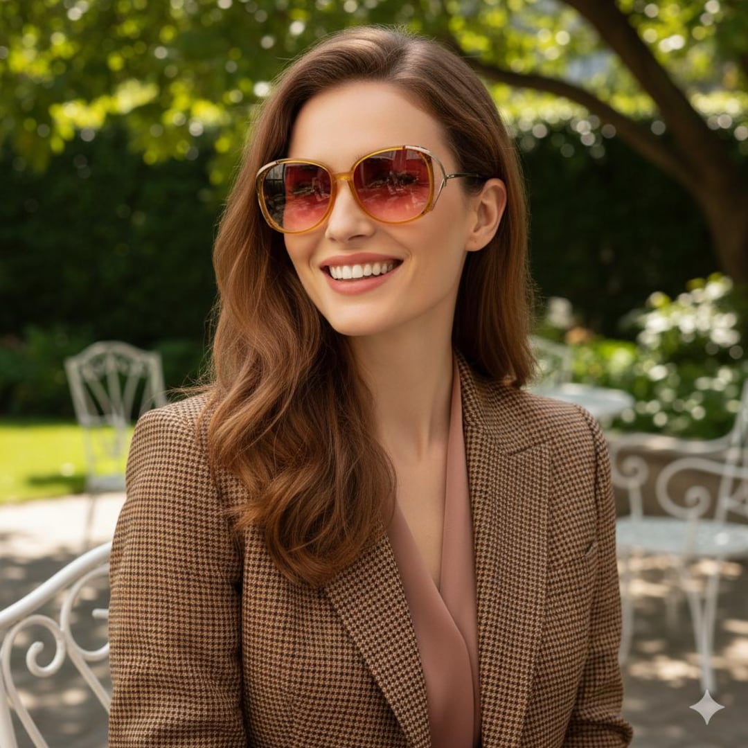 DIOR Vintage Sunglasses Square Yellow Orange Red Gold Temple
