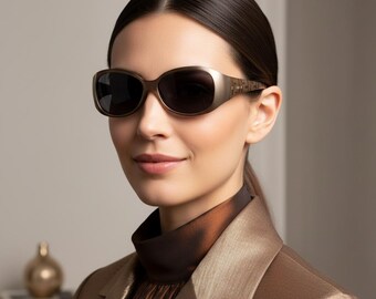 FENDI Vintage Sunglasses FF Monogram Pattern Golden Oval FS407