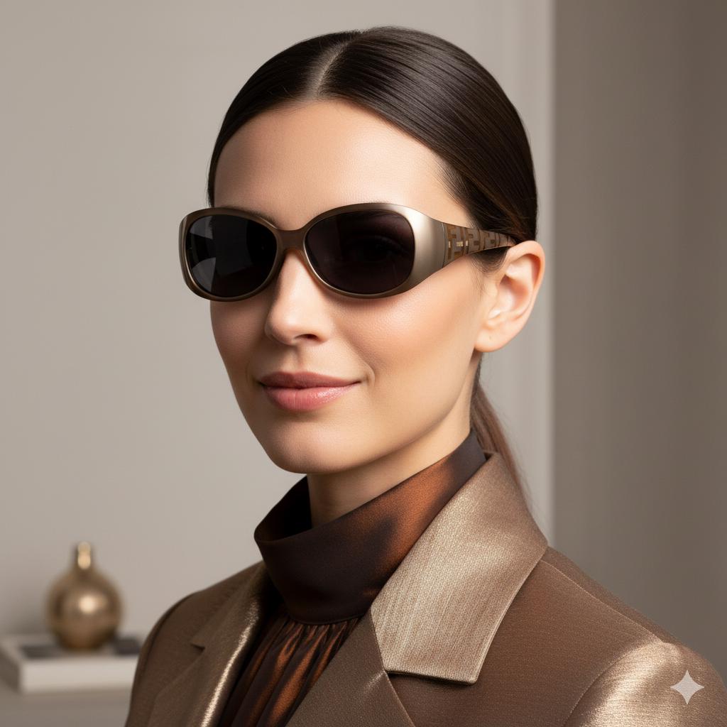 FENDI Vintage Sunglasses FF Monogram Pattern Golden Oval FS407