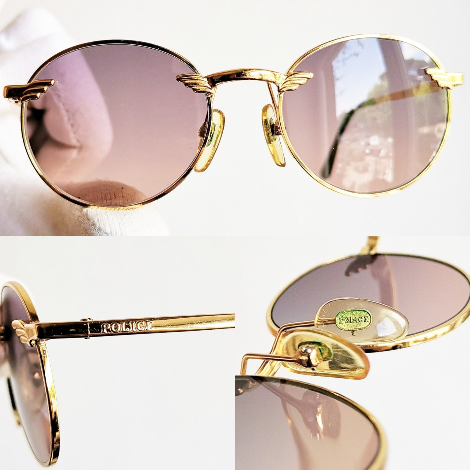 VINTAGE 1990’s: 888 COPS Gold-and Matte tone 888 Wing Logo Sunglasses Vogart by Police 90s vintage sunglasses - oval golden frame  main image 2