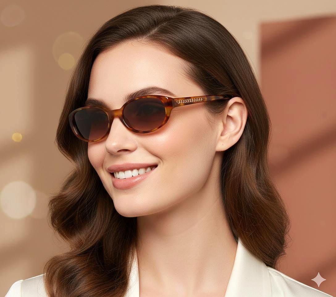 CHANEL Vintage Sunglasses Oval Gold Chain Tortoise Brown 3138