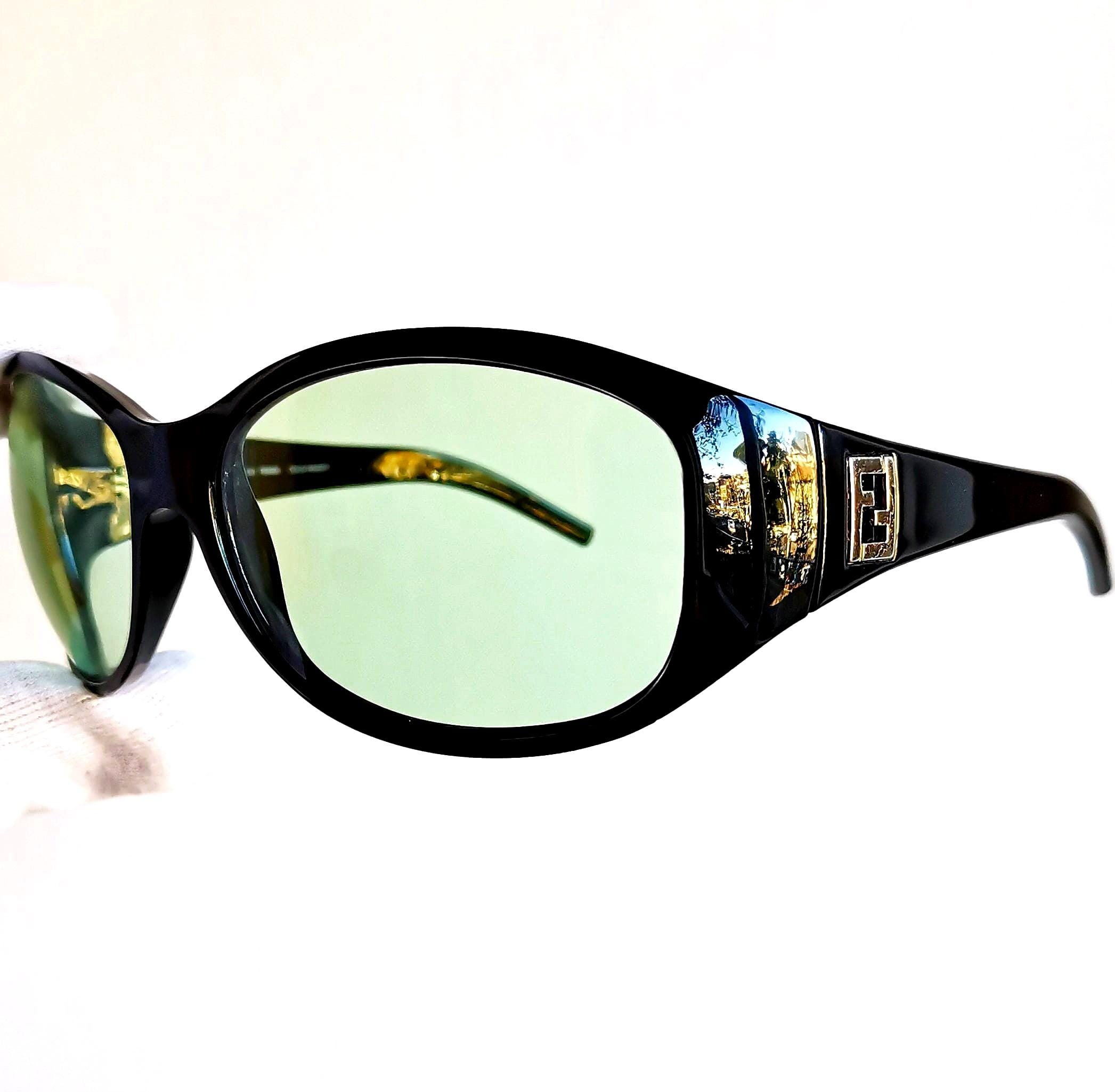 FENDI Vintage Sunglasses Black Silver Oval Wrap FS421 Frame 