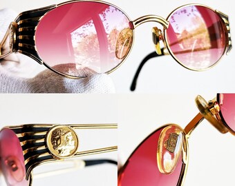 FENDI Vintage Sunglasses Black Gold Pink Lens FS300 Safety Pin