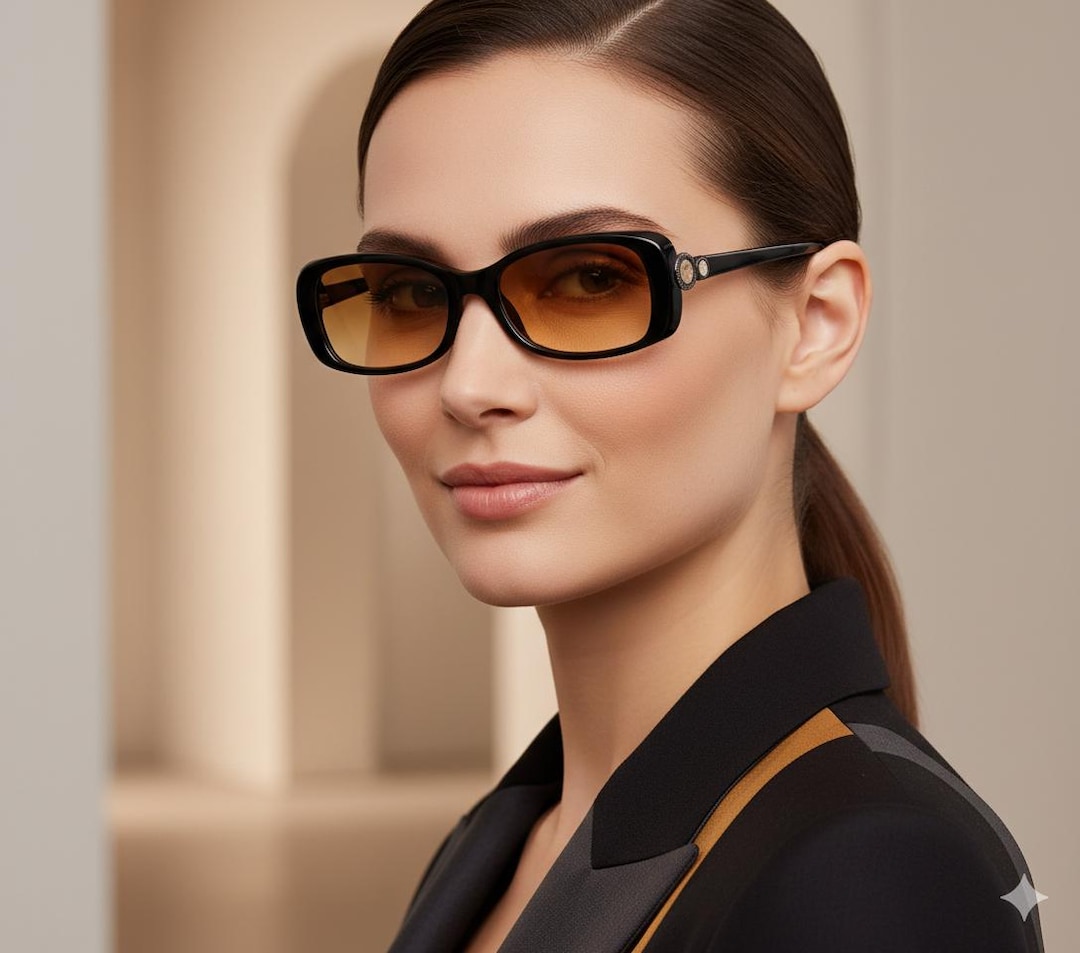 CHANEL Vintage Sunglasses Black Squared Cateye Pearl Silver Ring
