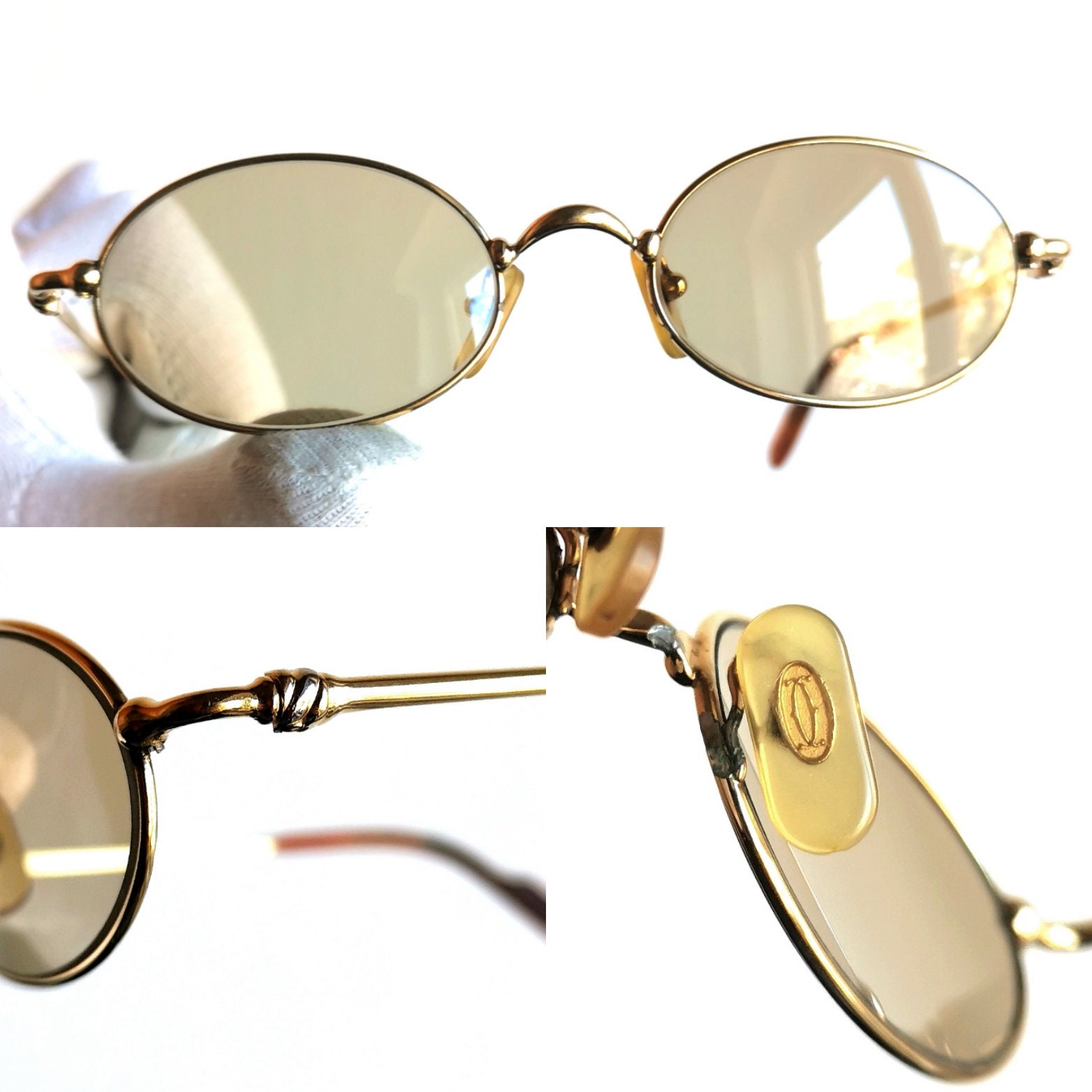 CARTIER Sunglasses Gold Plated Filao Brown Vintage New