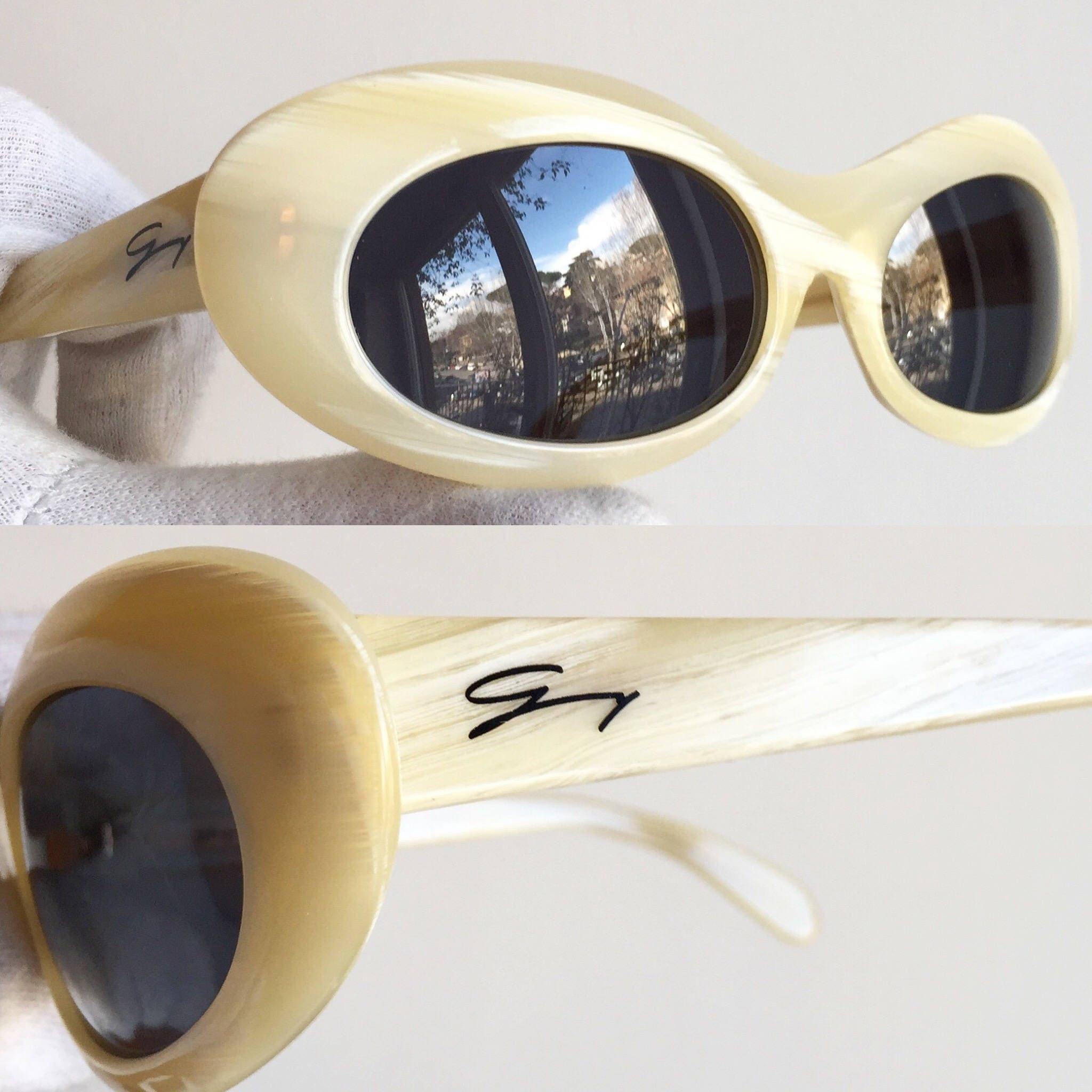 VERSACE Vintage Sunglasses Oval Rare Small Tiny White Horn VERSACE Vintage Sunglasses Oval Rare Small Tiny White Horn