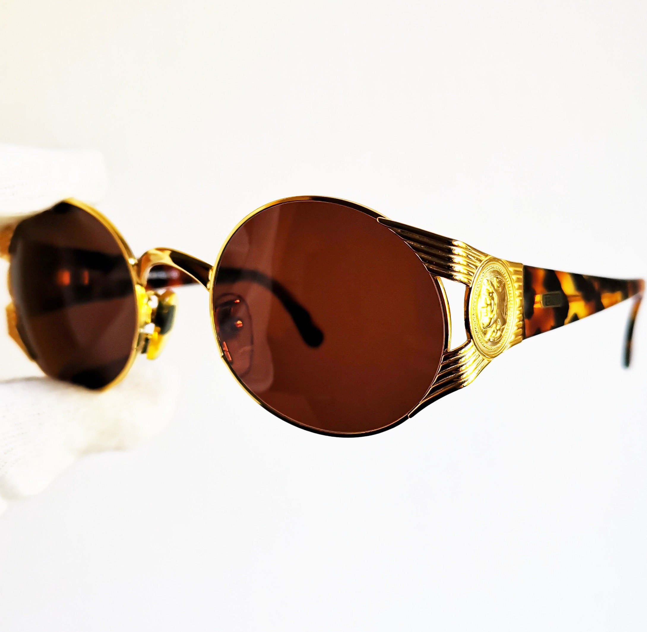 Y2K FENDI vintage sunglasses round Silver gold tortoise brown FS 240 ITALY 90\'s FENDI Vintage Sunglasses Round Gold Tortoise Brown FS240  main image 3