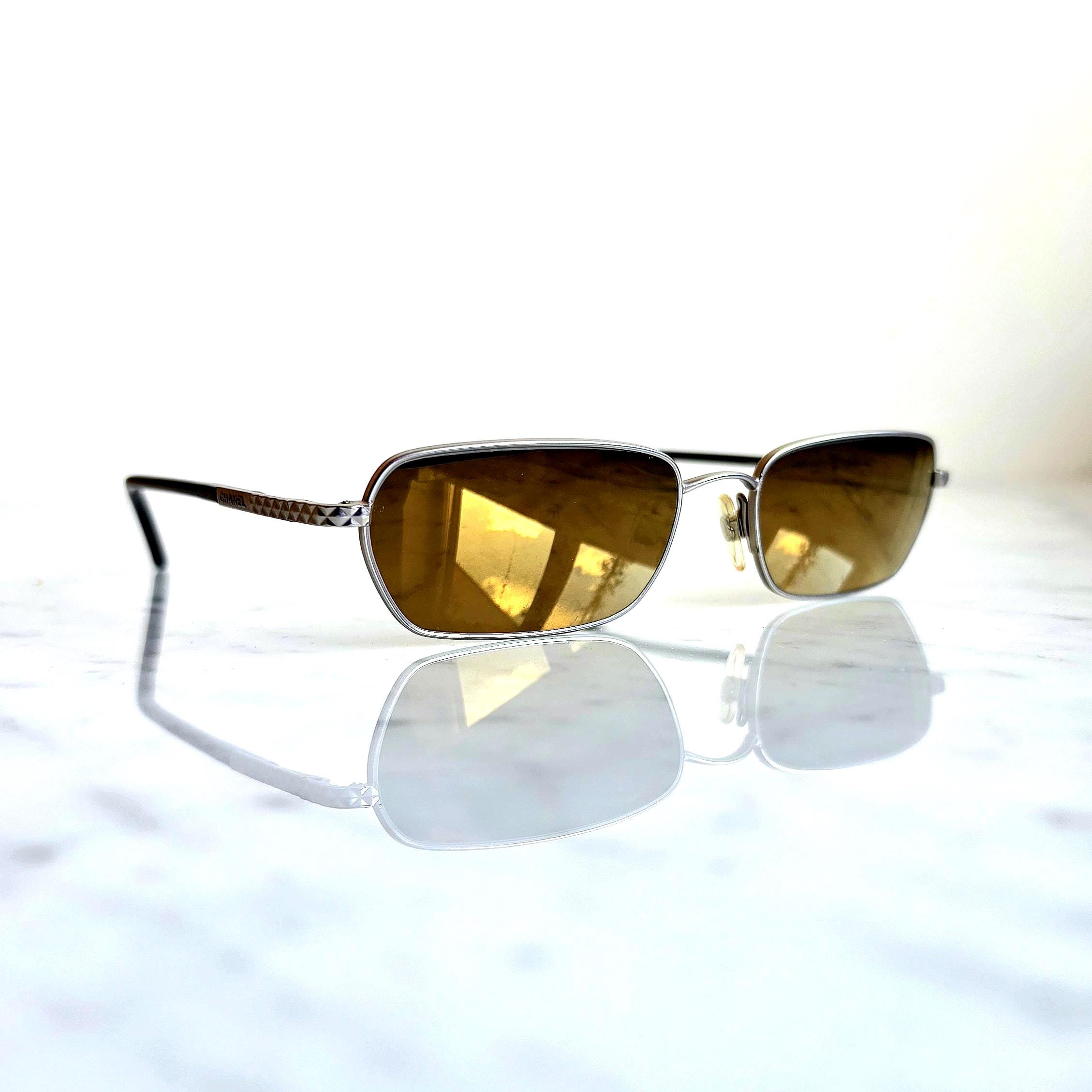 CHANEL Vintage Sunglasses Gold Mirror Lens Black Silver