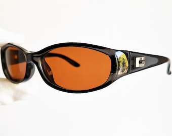 GUCCI Vintage Sunglasses Oval Gray Blue Silver Small GG2456S Wrap