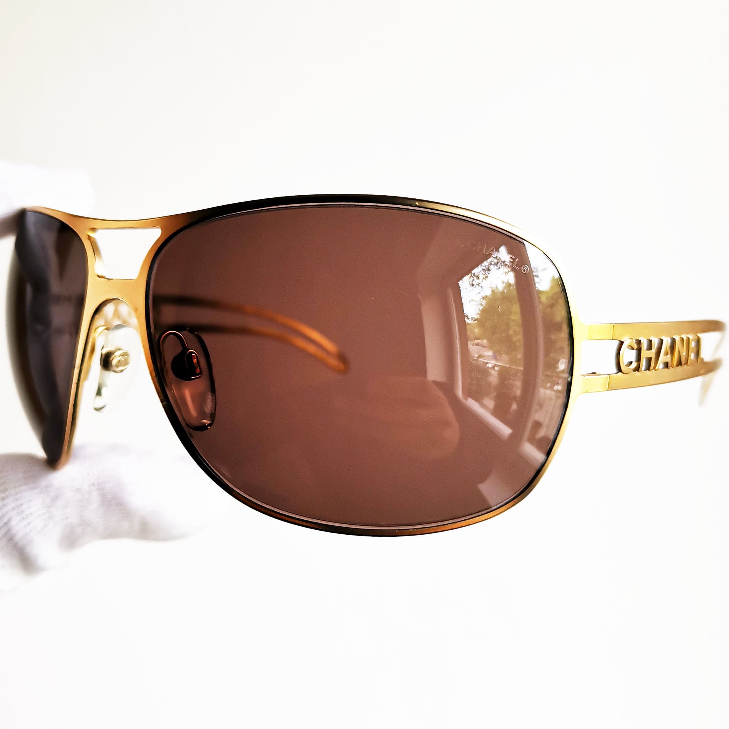 Vintage Chanel Gold Square Framed Sunglasses, From