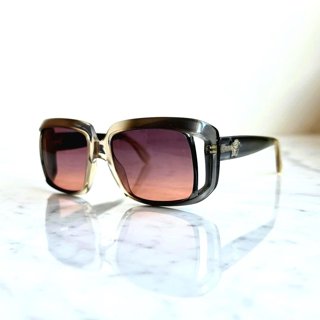 VERSACE Vintage Sunglasses Gray Clear Square Medusa Gianni 384