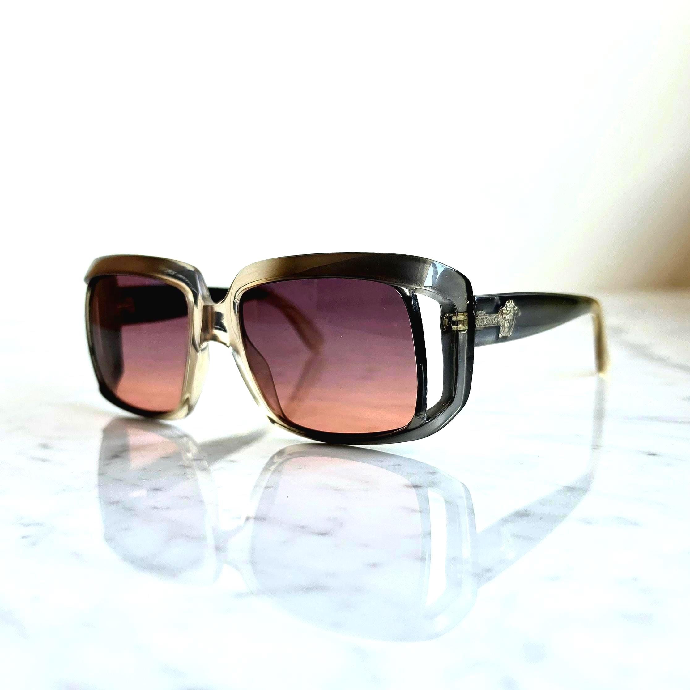 VERSACE Vintage Sunglasses Gray Clear Square Medusa Gianni 384