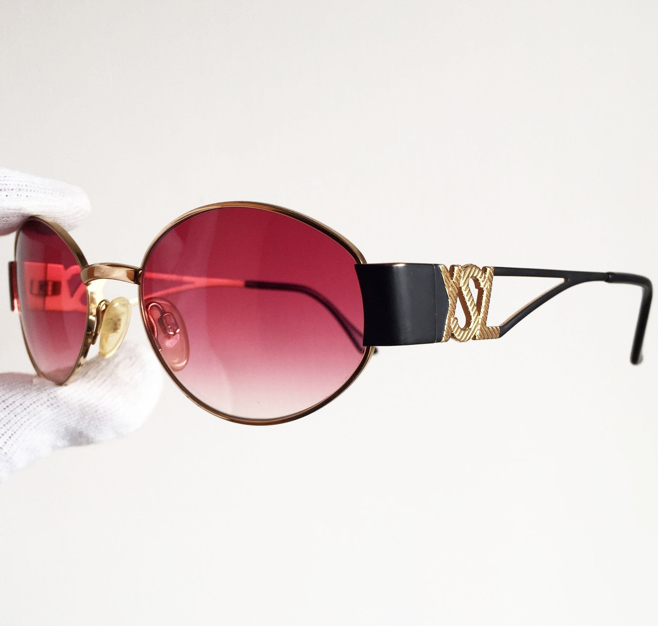 YVES SAINT LAURENT Vintage Ysl Sunglasses Rare Oval Black Gold