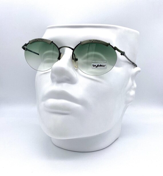 BYBLOS vintage sunglasses rare round oval black Olive… - Gem