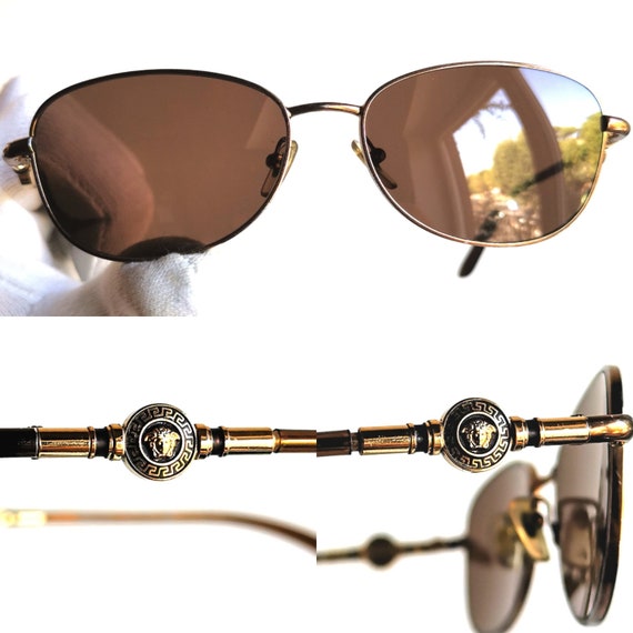 VERSACE Vintage Sunglasses Oval Brown Bronze Copper Gold  display picture 1