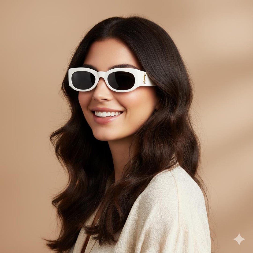 YVES SAINT LAURENT Vintage Sunglasses Ysl White 6545 Frame Gold