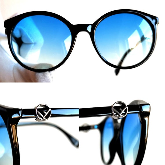 FENDI sunglasses round black New light blue lens … - image 2