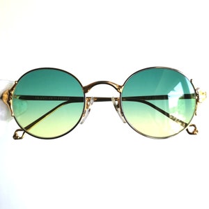 FERRE vintage sunglasses round gold art deco goth steampunk GIANFRANCO Tupac Migos Rihanna Bella Hadid GFF81 frame new green yellow lens 90s