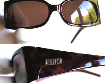 FENDI Sunglasses Tortoise Brown Purple Silver Rectangular Vintage