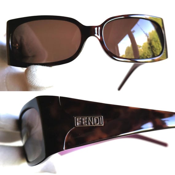 FENDI Sunglasses Tortoise Brown Purple Silver Rectangular Vintage