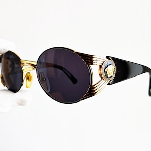 VERSACE vintage sunglasses S65 black gold medusa round rare Gianni 90s Notorious Big Tupac Rihanna Migos designer Miley Cyrus frame new NOS