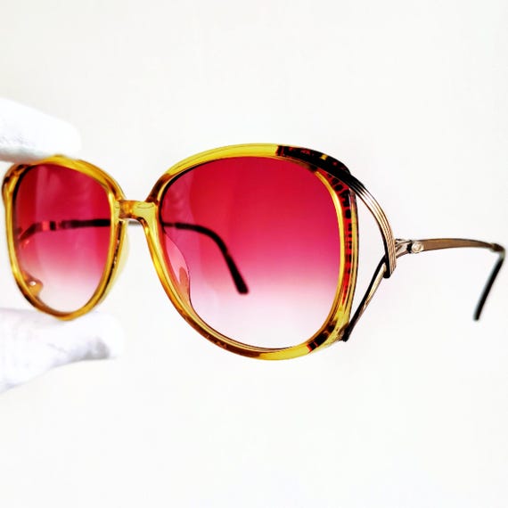 DIOR Vintage Sunglasses Square Yellow Orange Red Gold Temple