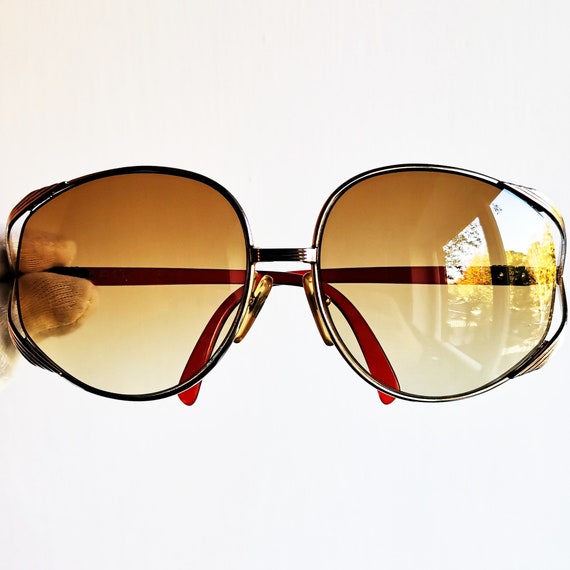 DIOR Vintage Sunglasses Rare Round Oversize Big Gold Red