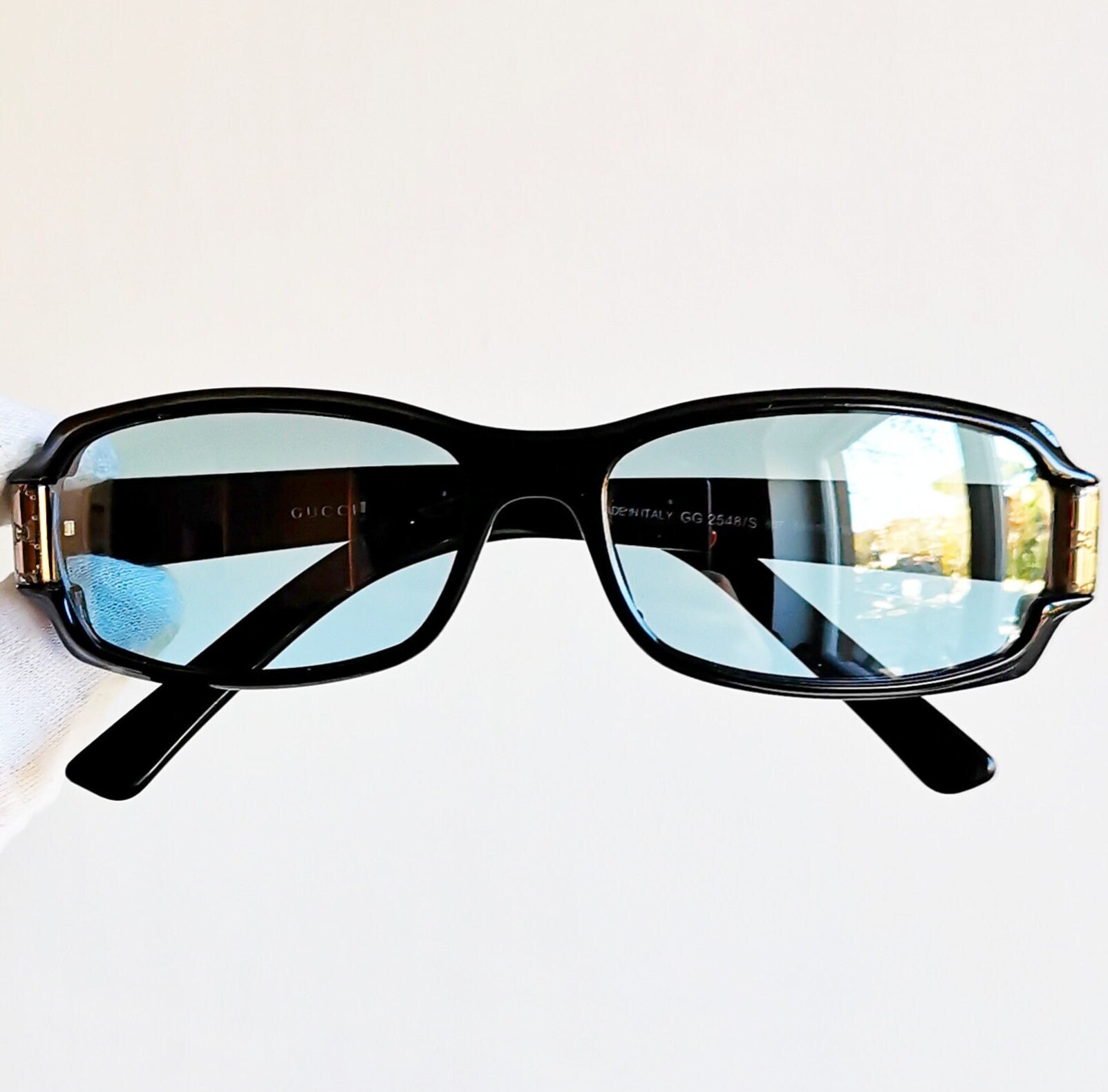 GUCCI Vintage Sunglasses Black Oval Rectangular Silver  display picture 1