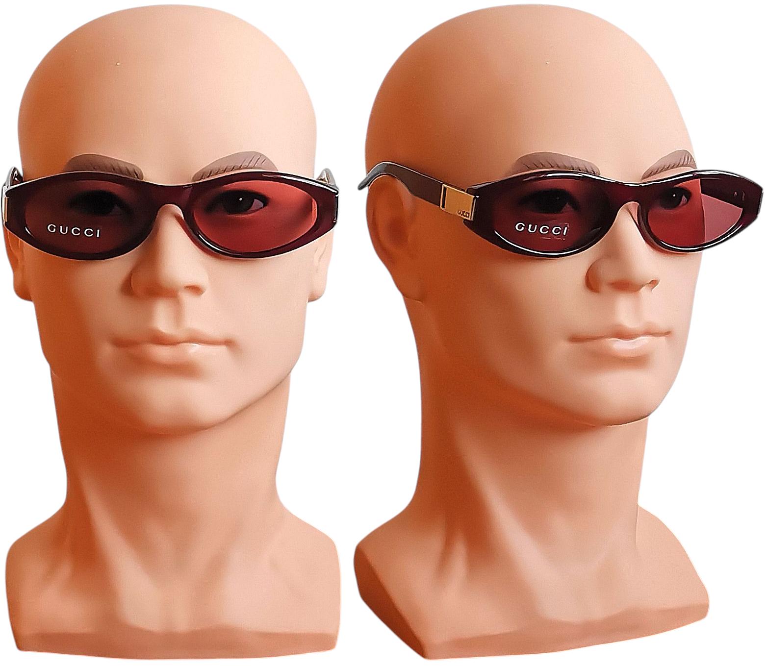GUCCI Vintage Sunglasses Oval Red Burgundy Grape GG2411/S 90s New