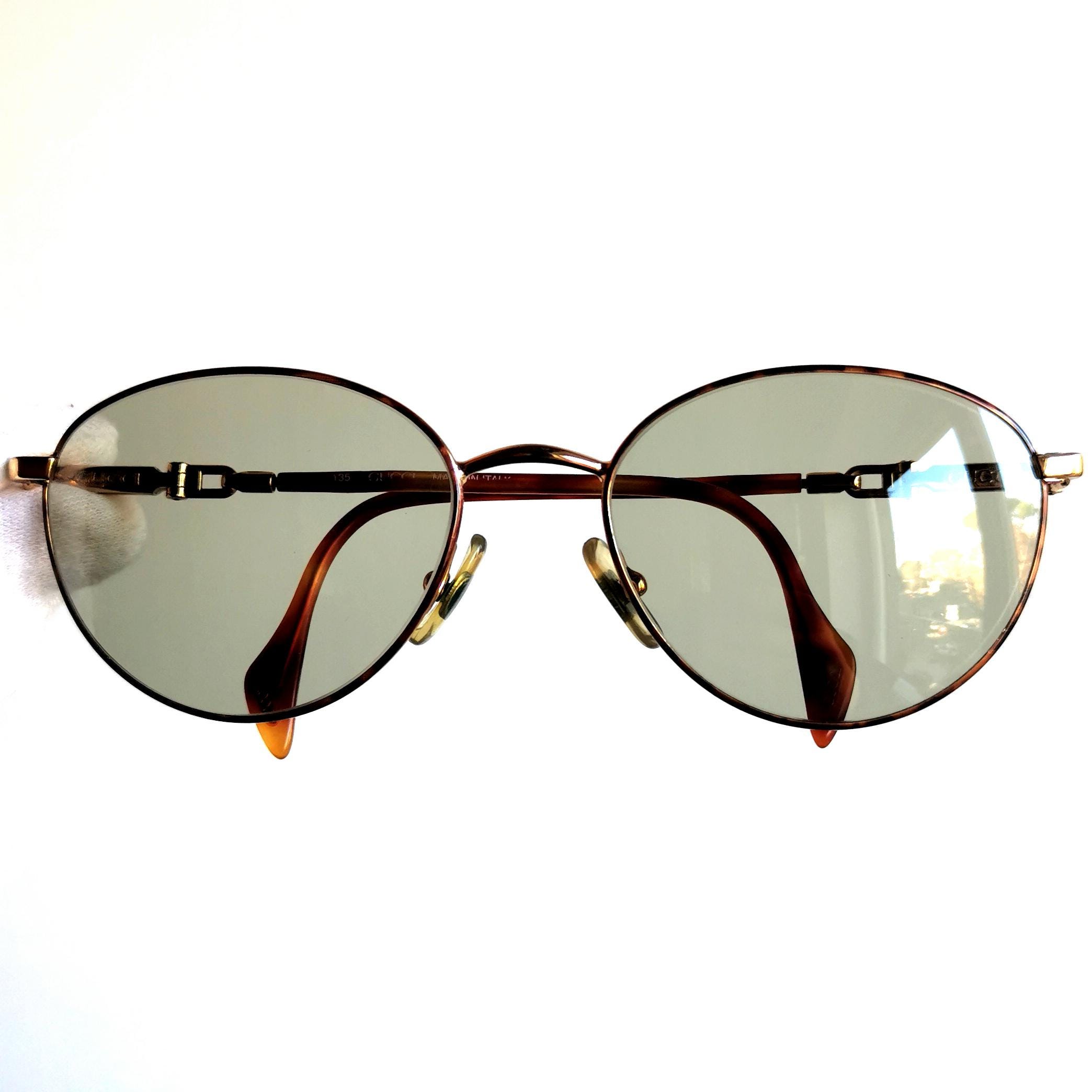 GUCCI Round Sunglasses Vintage Oval Gold Tortoise Brown GG2384