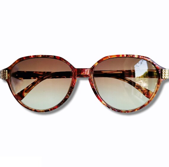 YVES SAINT LAURENT Vintage Sunglasses Rounded Gold Studs Red 