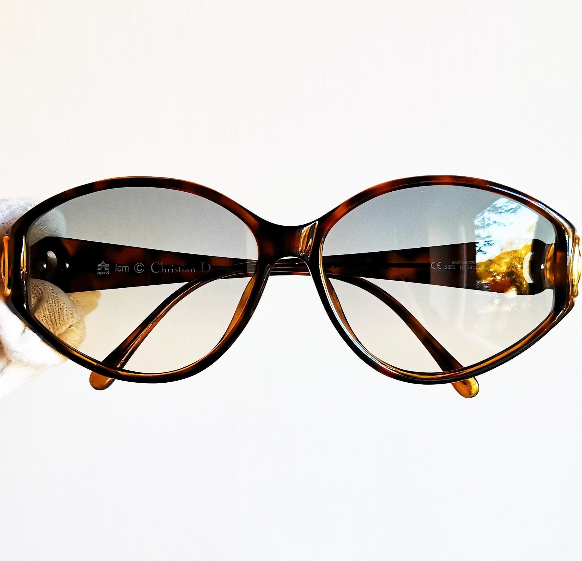 DIOR Vintage Sunglasses Rare Mask Wrap Brown Gold Ring Chain