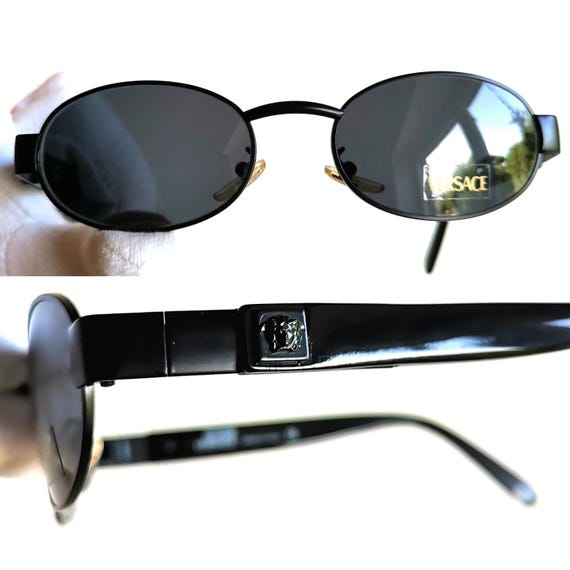 VERSACE Vintage Sunglasses Medusa Oval Black Small Tiny X18