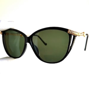 CHRISTIAN LACROIX vintage sunglasses black gold spiral rare cateye 7413 oversize Rihanna Lady Gaga Bella Hadid diva frame New green lens 90s