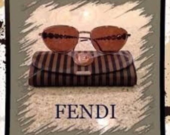 FENDI Vintage Sunglasses Oval Gold Brown Rare FF Frame FS216