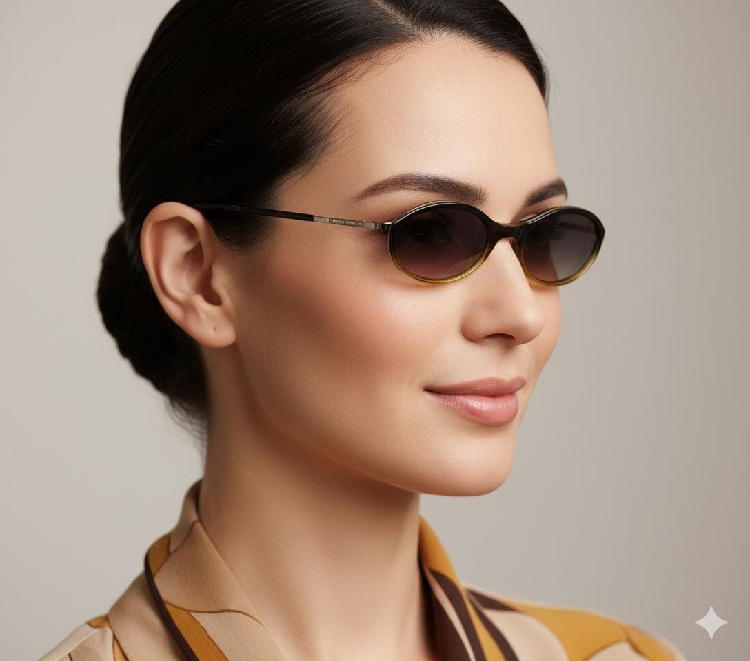 GUCCI Vintage Sunglasses Oval Small Black Dark Green Yellow Silver